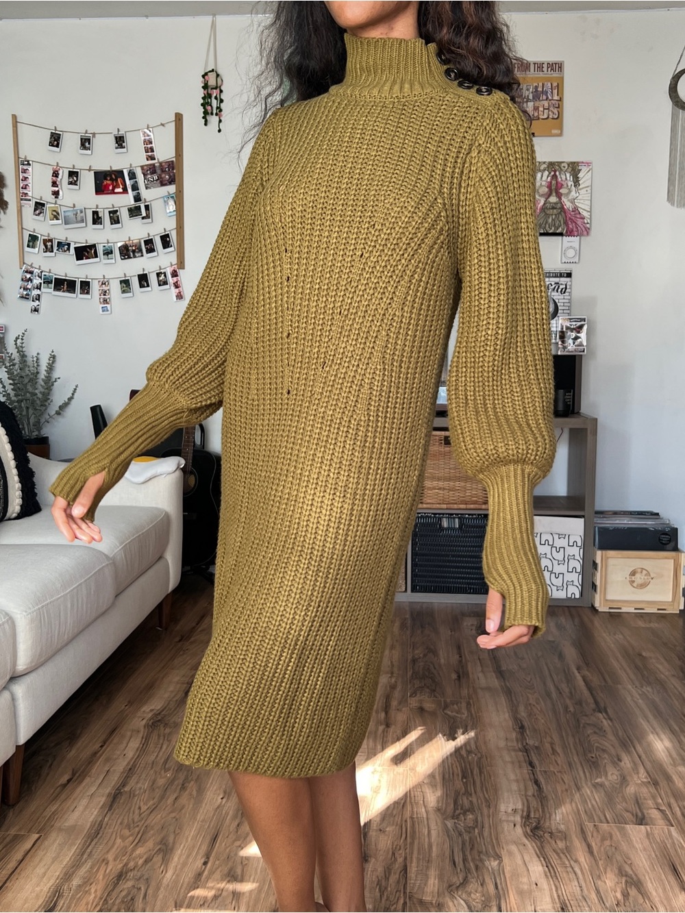 Anthropologie Moon River Green Oversized Sweater Dress